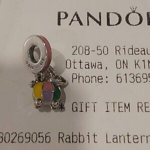 Auth PANDORA *RETIRED* Sterling Silver Rabbit Lantern Enamel Charm 797603ENMX